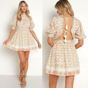 CLEOBELLA Dallas Carnation Dainty Summer Floral Open Back Mini Dress Size L